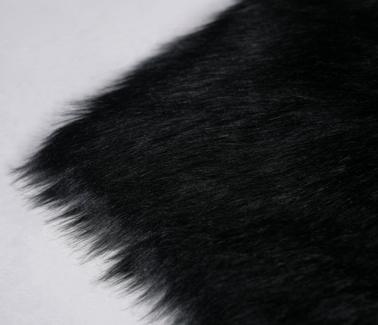 Black long-pile faux fur fabric for fursuit making, 4.5cm pile height